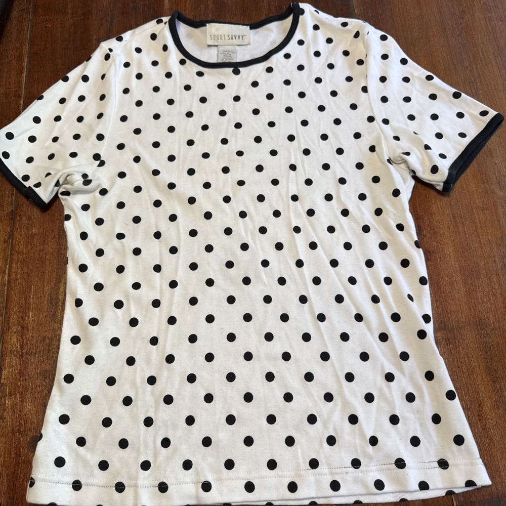 Sports Savy 100% Cotton Shirt Black‎ Dots Short Sleeve Size Small